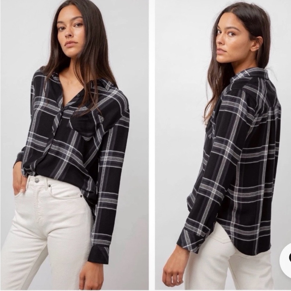 Nordstrom Rails Hunter Women’s Black & White  Plaid Button-Down Shirt Large. UEC
